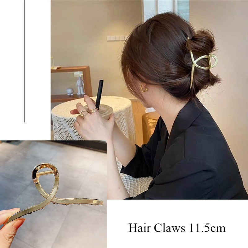 Fashion Metal Hair Claw For Women Gold Silver Color Cross Crab Hair Clip Korean Elegant Geometric Hairpin Girl Hair Accessories